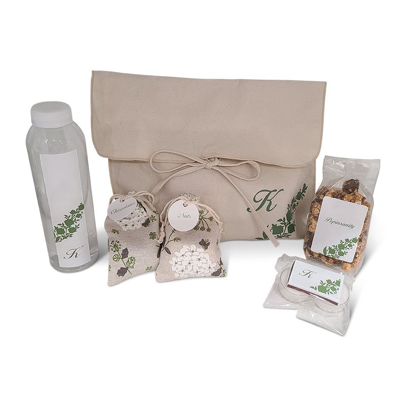 Beige Cotton Green Floral Welcome Bag (Additional Colors Available Upon Request)