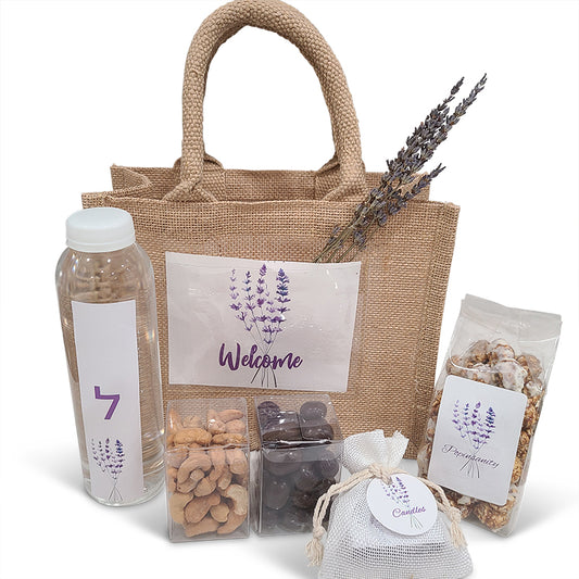 Lavender Design Burlap Welcome Tote