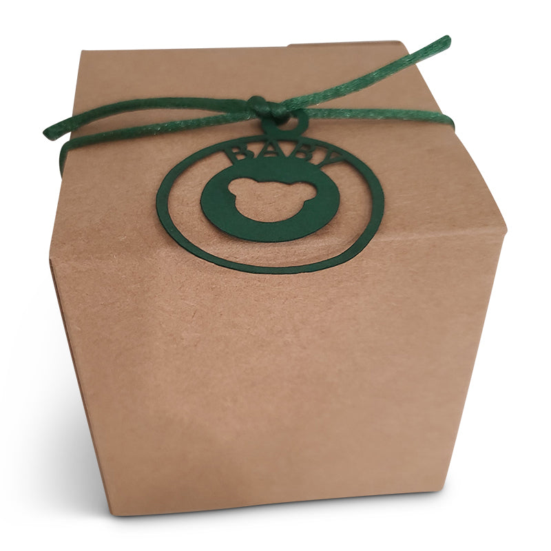 Kraft Square Vachnacht Peckel Box with Laser Cut Teddy Bear Tag