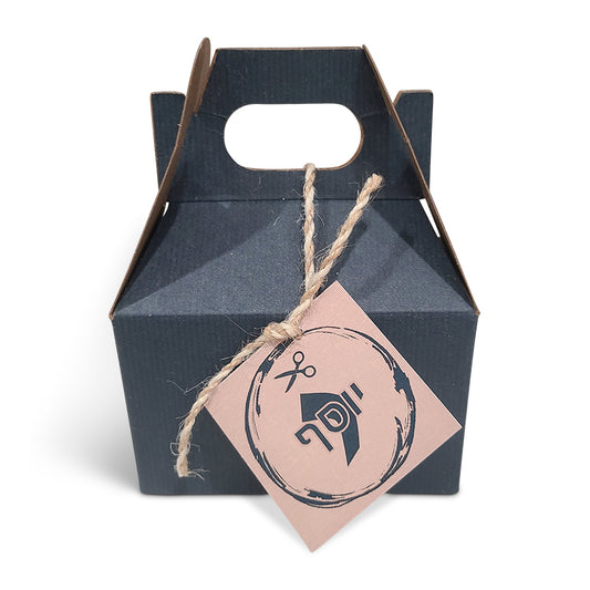 Navy Kraft Gable Upsherin Box with Personalized Tag and Twine, Also available in green.