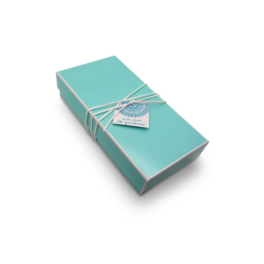 Tiffany Two Tone Gift Box 9 x 4 1/2 x2, Free personalized tag included. (Cord is optional)