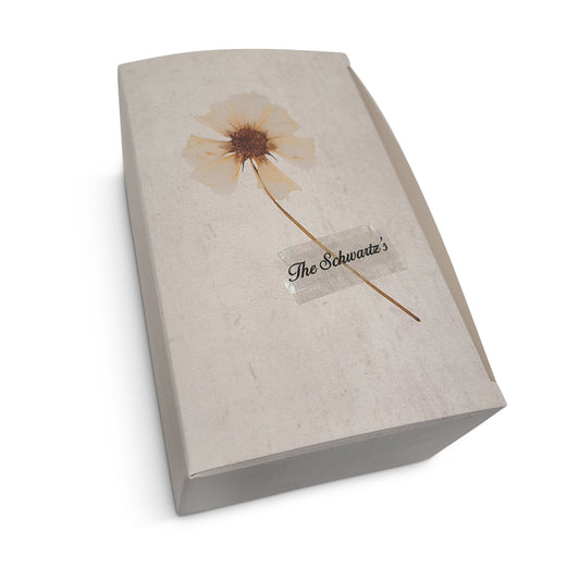 White Flower Design Mishloach Manos Gift Box with Free Personalized Tag