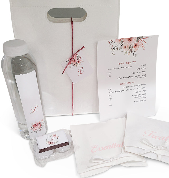 White Felt Tote Welcome Bag Pink Floral