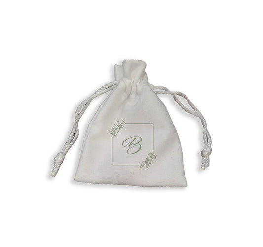 White Velvet Drawstring Bag, Can be personalized with a choice of designs