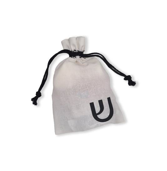White Cotton Aufruf Bag with Black Drawstring, Optional Personalization