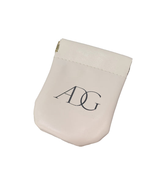 White Leather Aufruf Pouch, Perrsonalizing is available upon request.