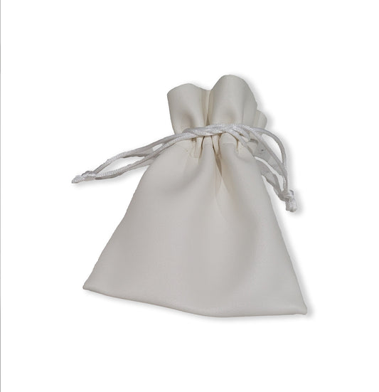 White Leather Aufruf Bag, Measures 4" x 5", Personalization is available upon request.