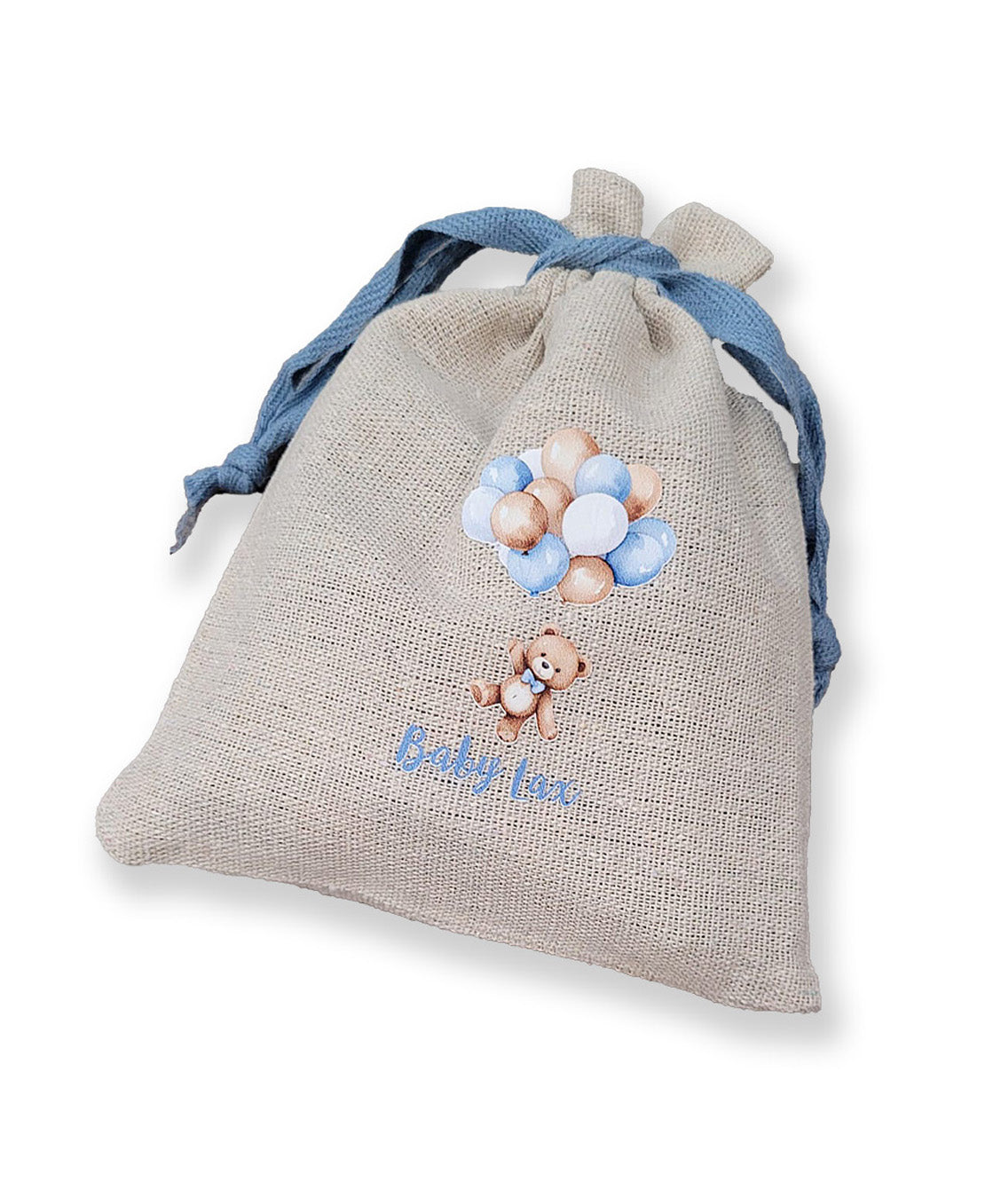 Natural Woven Bag with Denim Blue Twill Cotton Ribbon Drawstring Personalized Vachnacht Bag