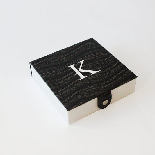 Black Gift Box with Snap Closure, Measures 5.9 X 5.9 X 1.8, Includes free personalization.