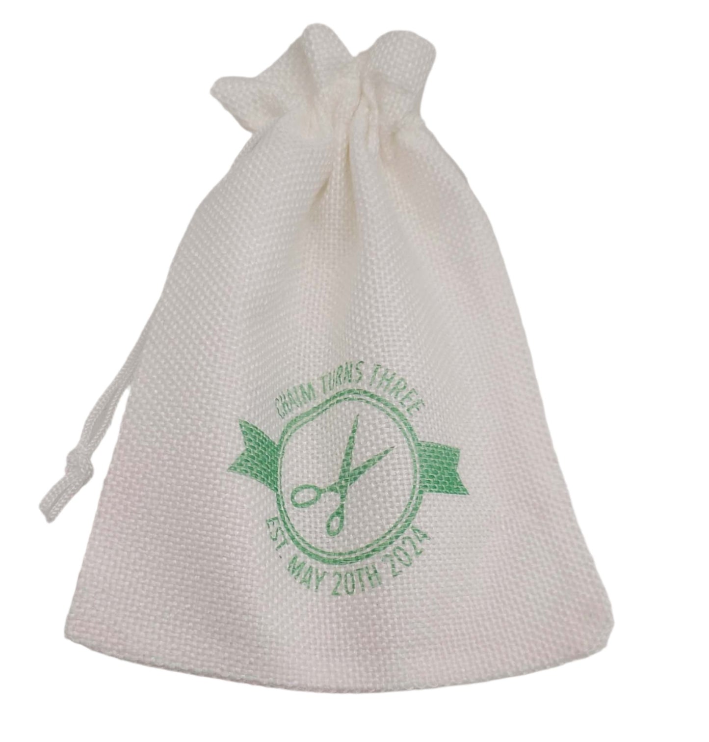 Vintage Seal with Scissors Personalized Burlap Upsherin Bag (Choose from a variety of designs & colors)