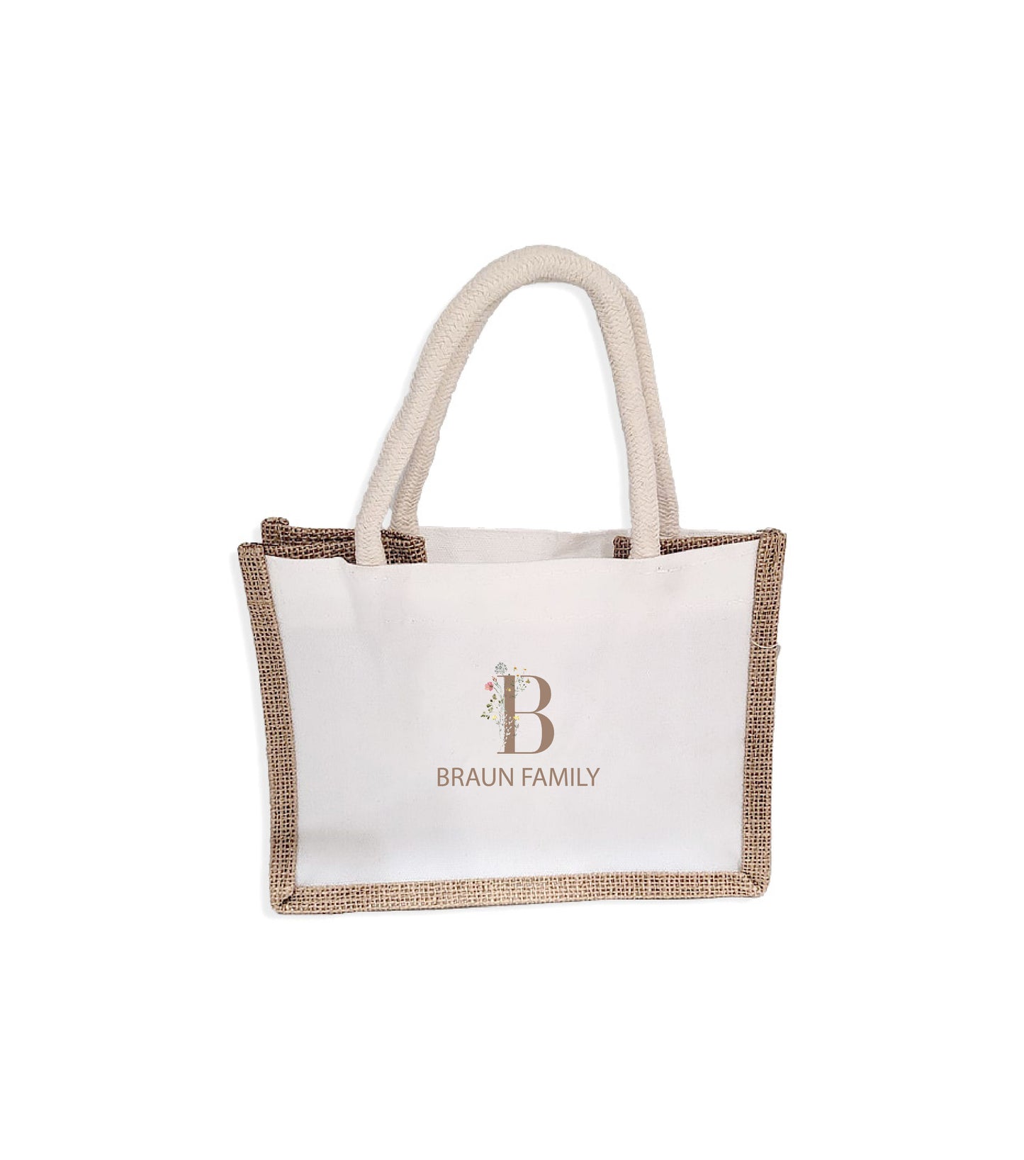 Burlap Mini Tote with Floral Monogram 9x5x6.3