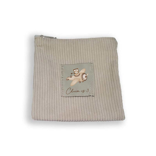 Cream Corduroy Zipper Pouch Vintage Plane Design, More designs available.