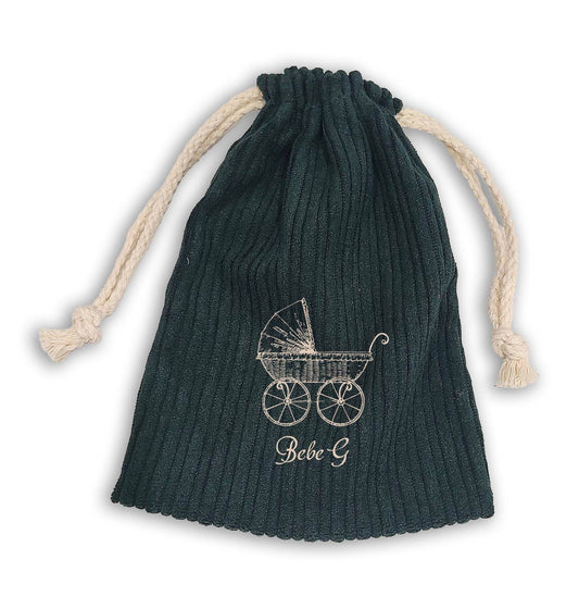 Hunter Green Vintage Carriage Design Corduroy Bag With Rope Drawstring (Other Designs & Colors Available)