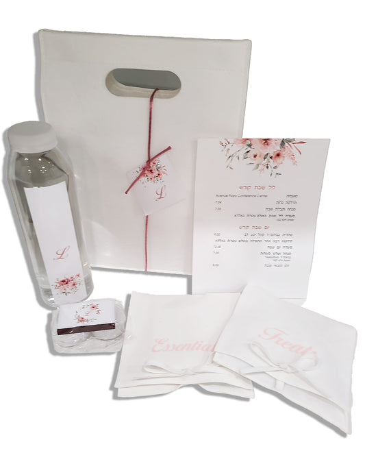 White Felt Tote Welcome Bag Pink Floral