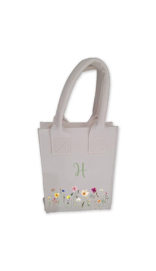 White Felt Mini Tote with Wildflower Design (Other Designs Upon Request)