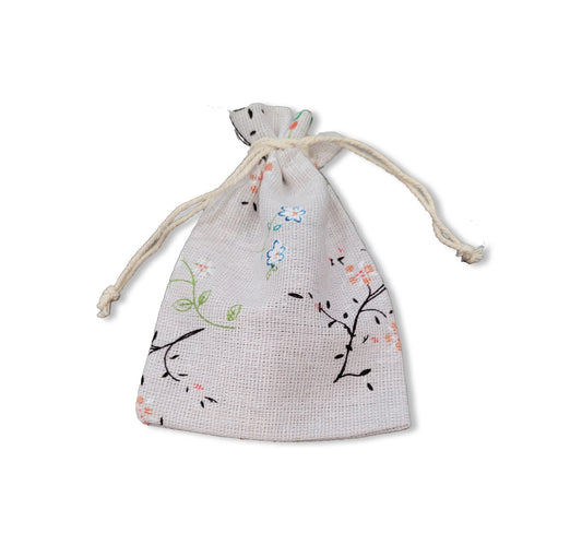 Floral Print Aufruf Bags, Measures 4 x 5 inches.