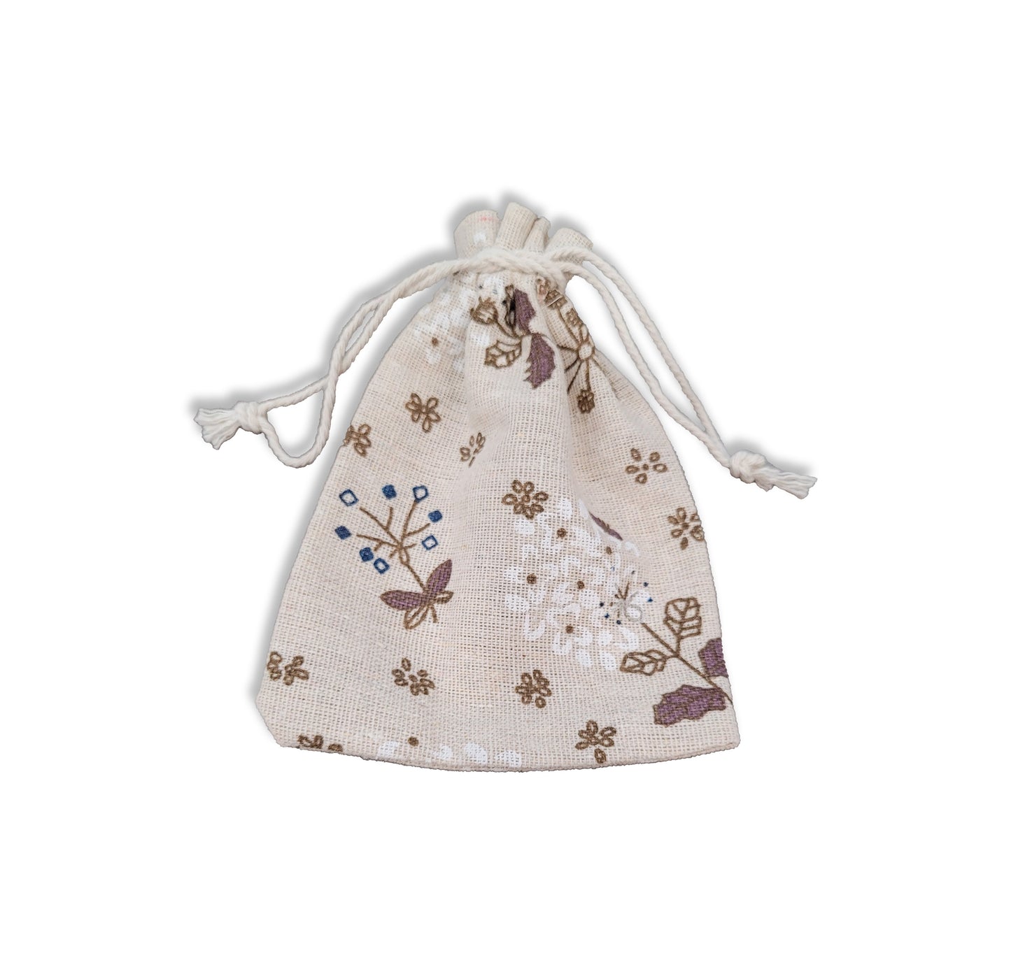 Brown Floral Aufruf Bag, Measures 4 x 5 inches.