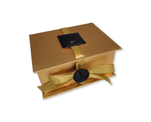 Gold Gift Box with Ribbon, Personalized Tag Included, Wax Seal is Optional