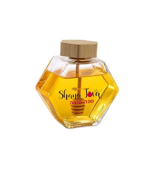 Shana Tova Hexagon Honey Jar with Dipper