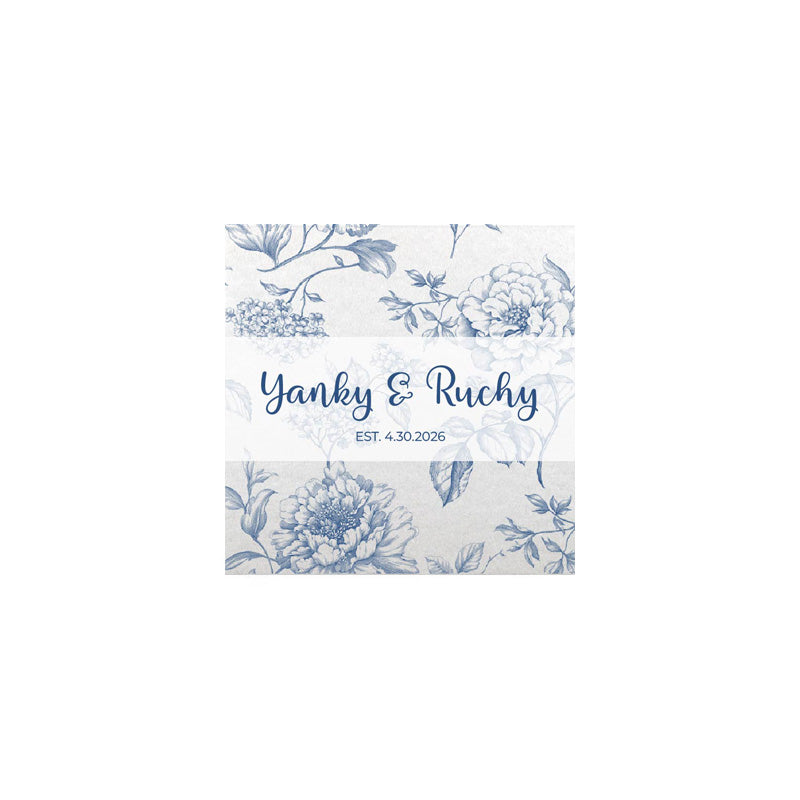 French Toile Blue Linen Type Cocktail Napkin