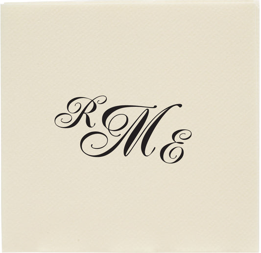 Monogrammed Linen Type Cocktail Napkins with text.