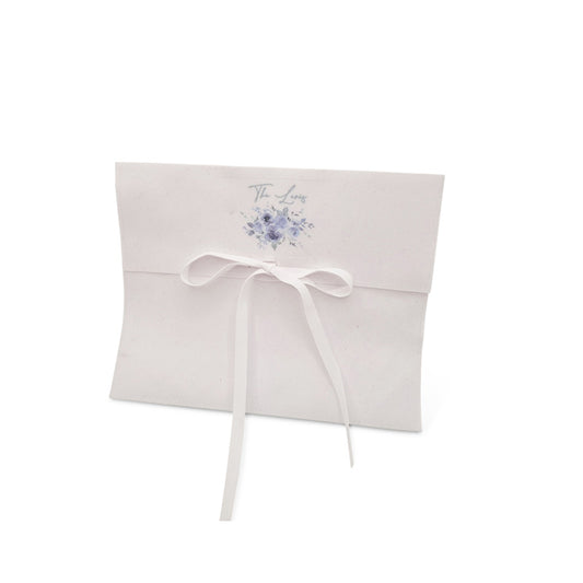 Blue Floral Design White Suede Shalach Manos Pouch (More designs available upon request)