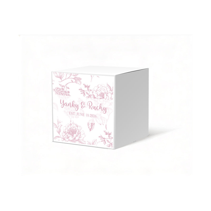 French Toile Pink Favor Box, 2 x 2 inches, Optional matching ribbon.