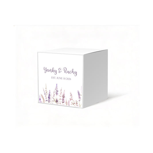 Lavender Design Favor Box, 2 x 2 inches, Optional matching ribbon.