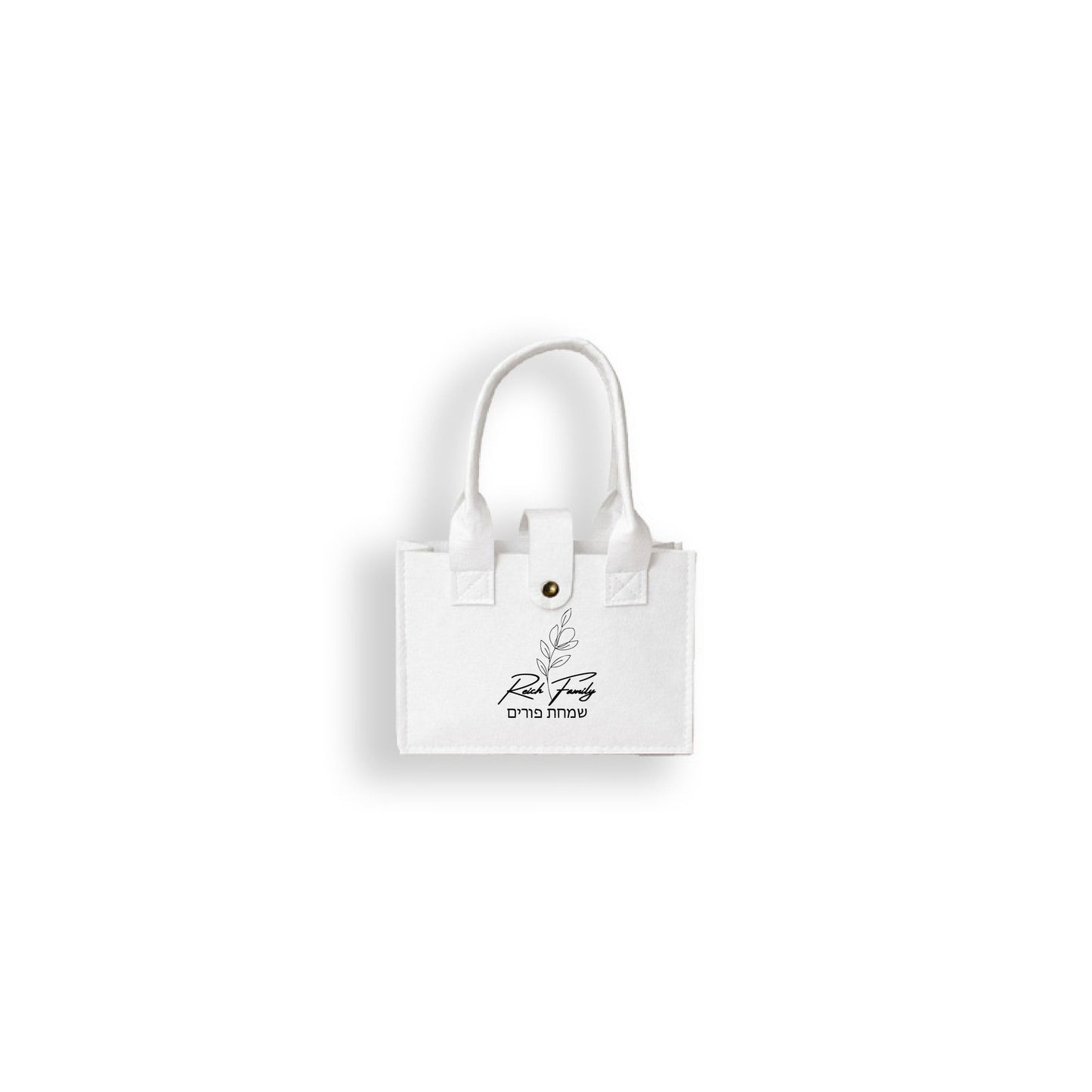 White Felt Mini Tote with Leaf Design