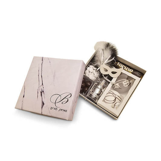 White & Black Marble Design Monogrammed Purim Box