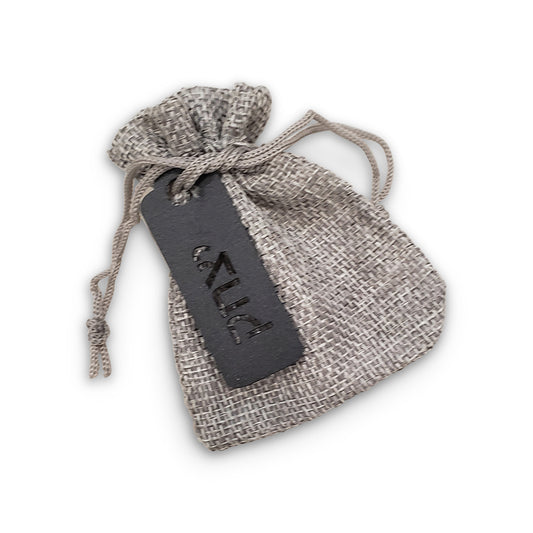 Grey Burlap Bag 3x4 with optional lasercut tag. (Many designs to choose from)