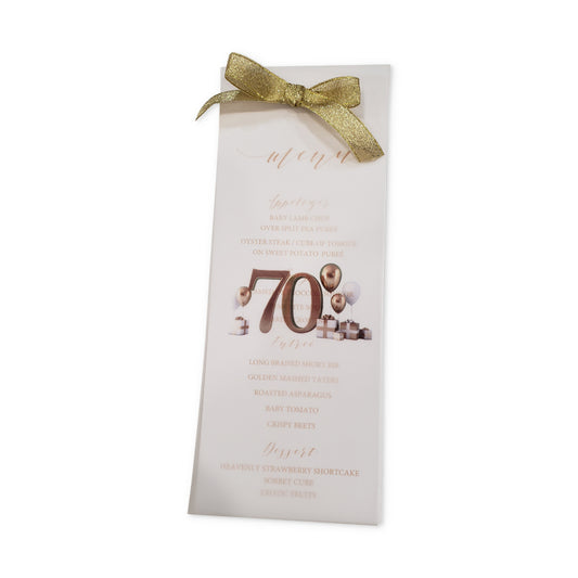 Anniversary Menu Card with vellum overlay and ribbon