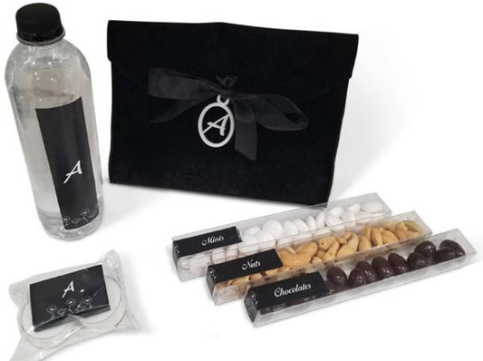 Black Suede Monogrammed Welcome Bag with Acrylic Tag