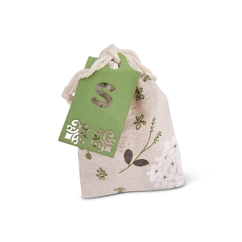 Green Floral Aufruf Bag, Measures 4 x 5 inches.