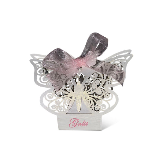 Lasercut butterfly favor box with ribbon and tag