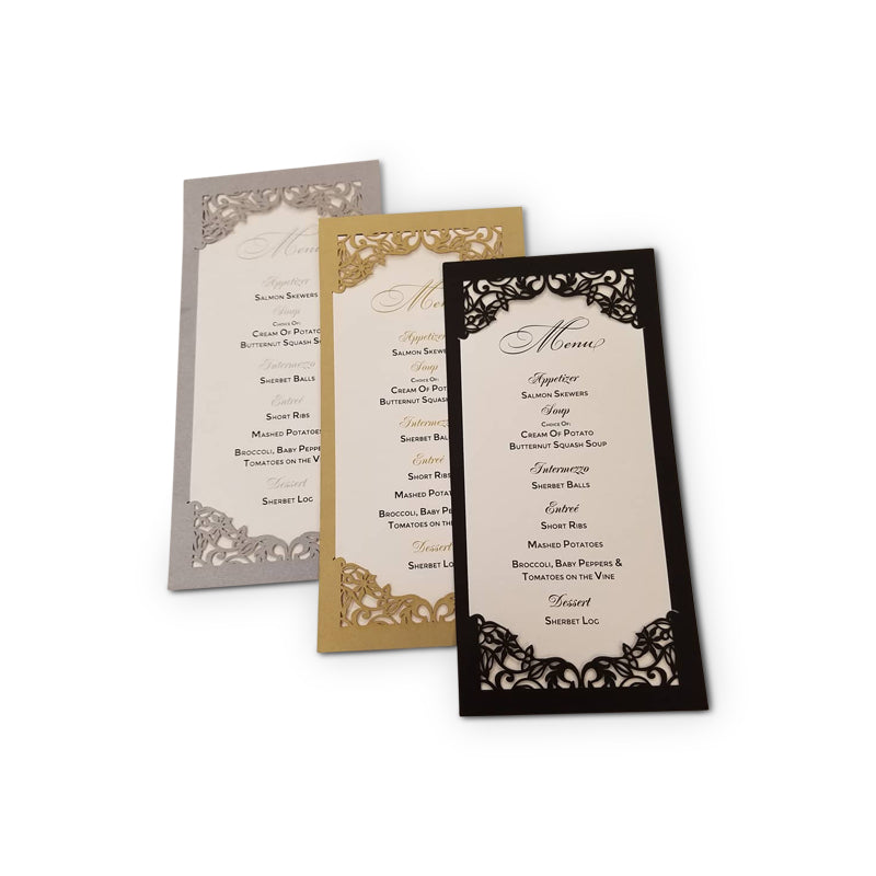 Spring Vines Lasercut Menu Cards, Black, Gold or Silver