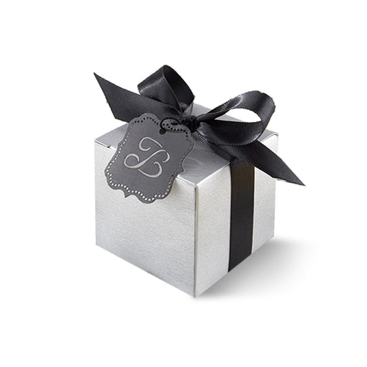 "Letter Perfect" Silver Favor Box Kit with Laser-Cut Monogrammed Tag
