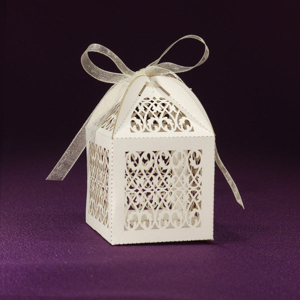 Filigree Favor Box, Available in Gold, Silver, or White