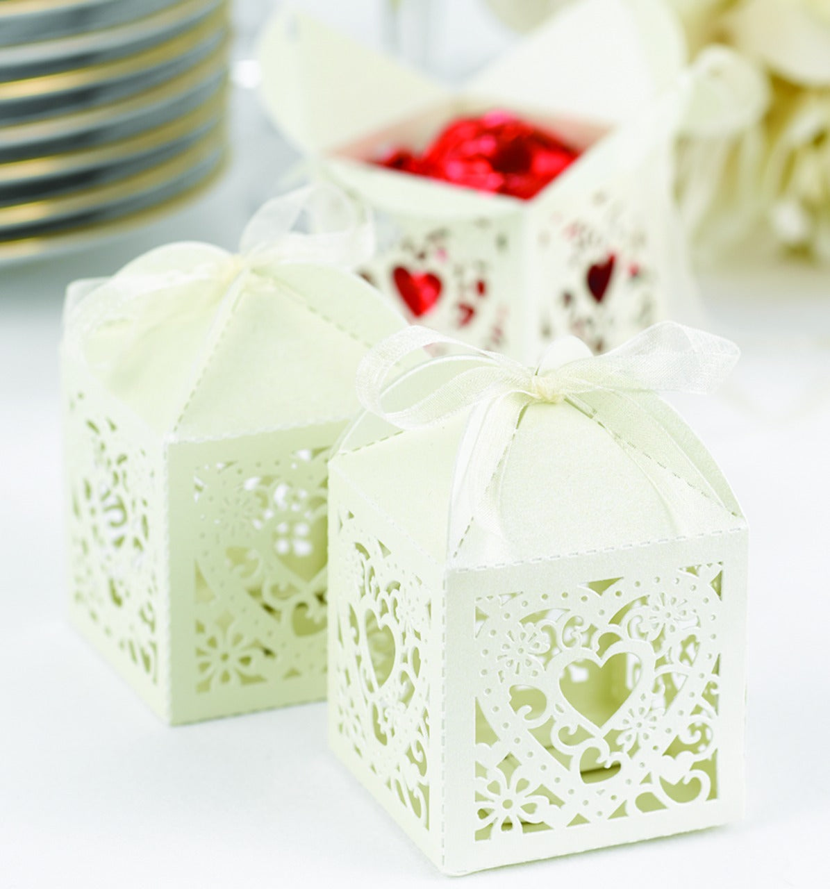 Ivory Square Decorative Favor Boxes (Set of 25)