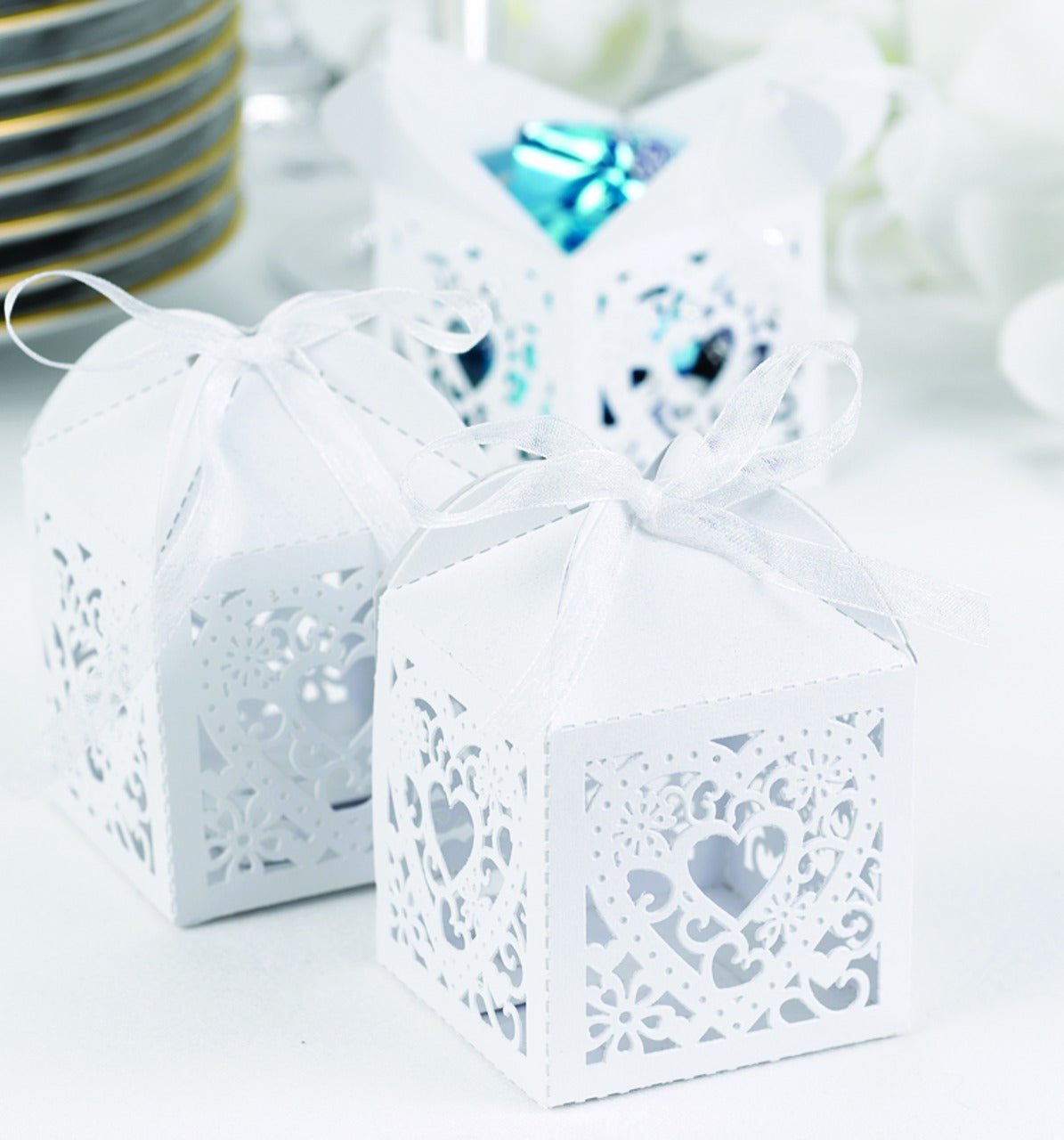 White Square Decorative Favor Boxes (Set of 25)