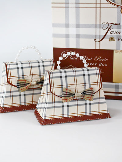 Plaid Mini Purses with Bow Ties - Beige (NEW!)