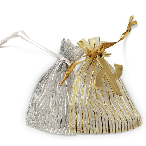 Striped Metallic Gold or Silver Bag 3x4 with Optional Personalized Tag