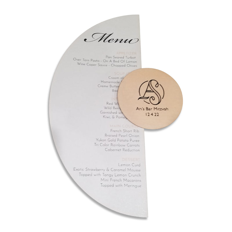 Menu Round Shape Half Moon Menu Card With Round Logo Card – It's a Favor