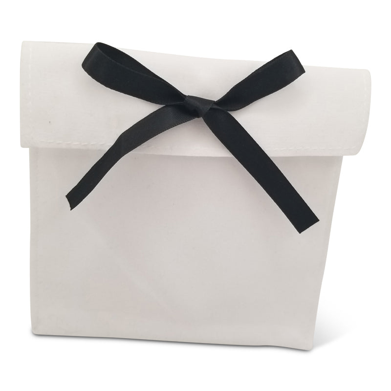 White Suede with Black Ribbon, Personalized Pouch, Available in Beige, White, Camel, Black & White & Black