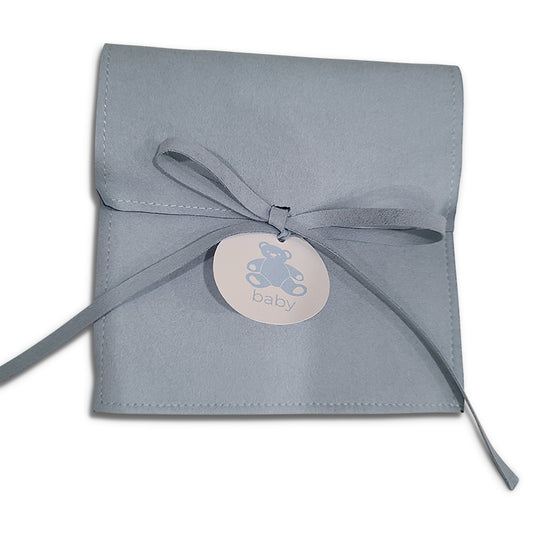 Microfiber Baby Pouch with teddy bear tag, in light blue, More colors available.