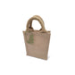 Burlap Tote Bag with Lasercut Leaf Tag. Measures 6 x 7 x 4 inches.