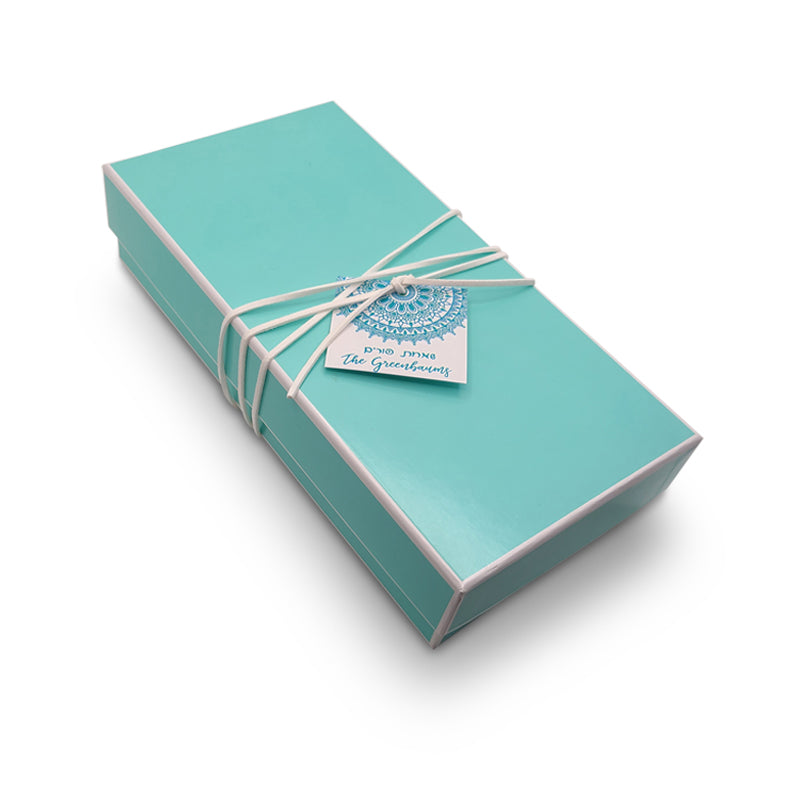 Tiffany Two Tone Gift Box 9 x 4 1/2 x2, Free personalized tag included. (Cord is optional)