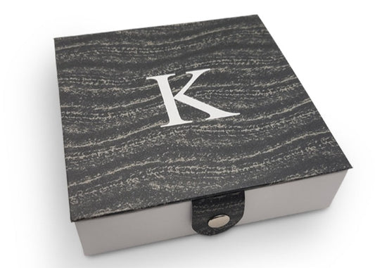 Black Gift Box with Snap Closure, Measures 5.9 X 5.9 X 1.8, Includes free personalization.