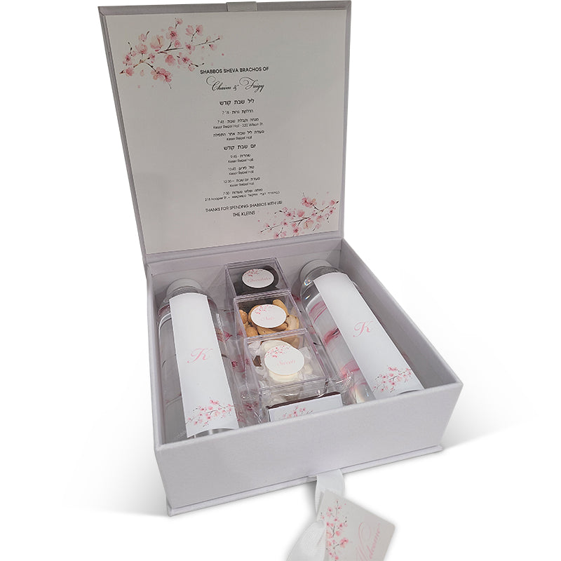 White Velvet Cherry Blossom Design Welcome Box