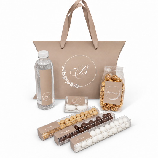 Kraft Pillow Box Welcome Package With Wreath Monogram, (Available in color of your choice)